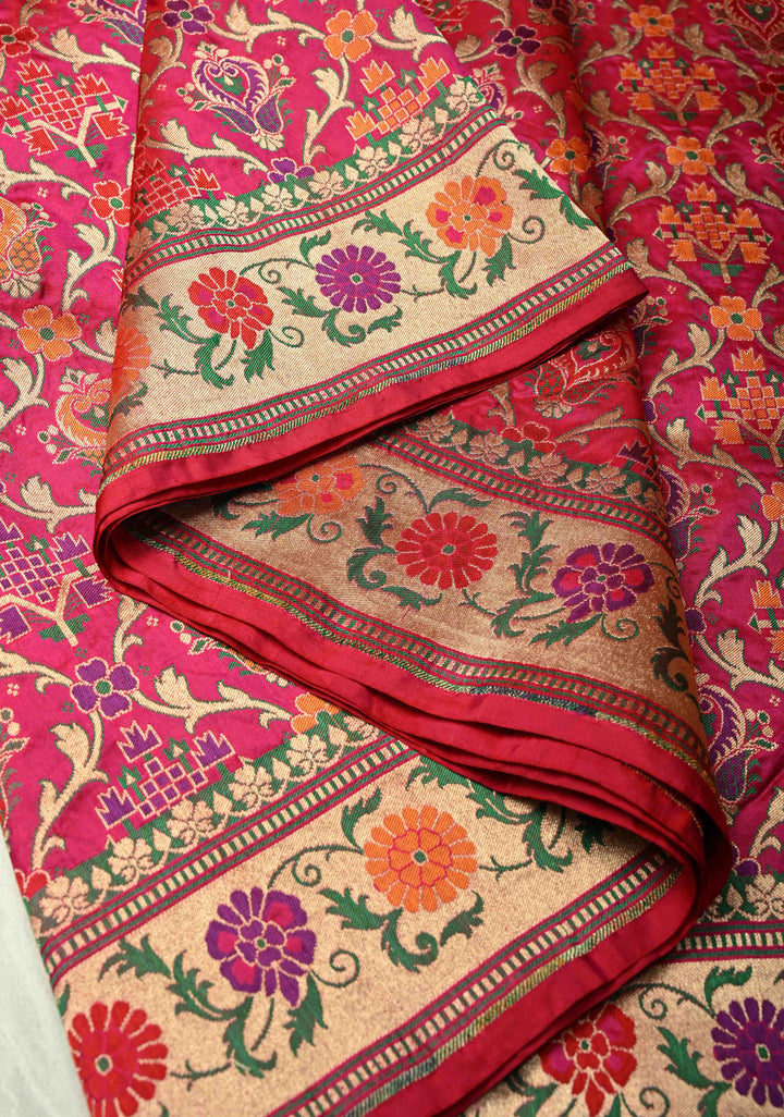 Exquisite Hot Pink Banarasi Meenakari Patola Design Saree in Pure Katan Silk with Intricate Pallu | SILK MARK CERTIFIED