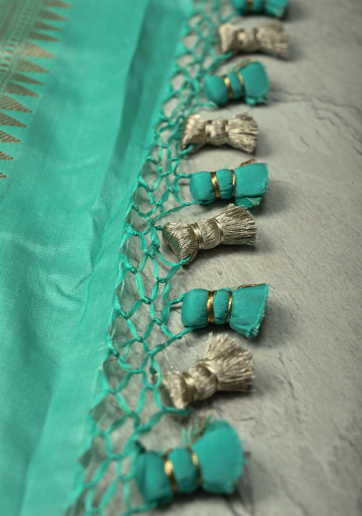 Seafoam Green Pure Banarasi Katan Silk Saree with Paithani Style Borders and Pallu | SILK MARK CERTIFIED