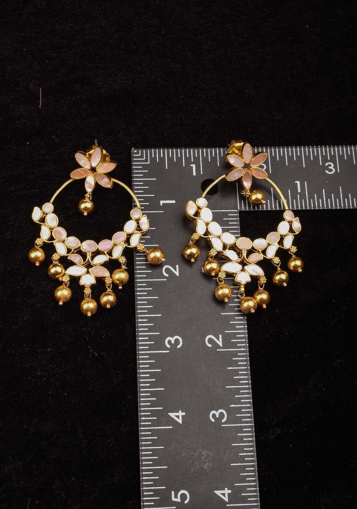92.5 Silver 24 Kt Gold Plated Mother of Pearls Chandbali Earring with dangling Beads