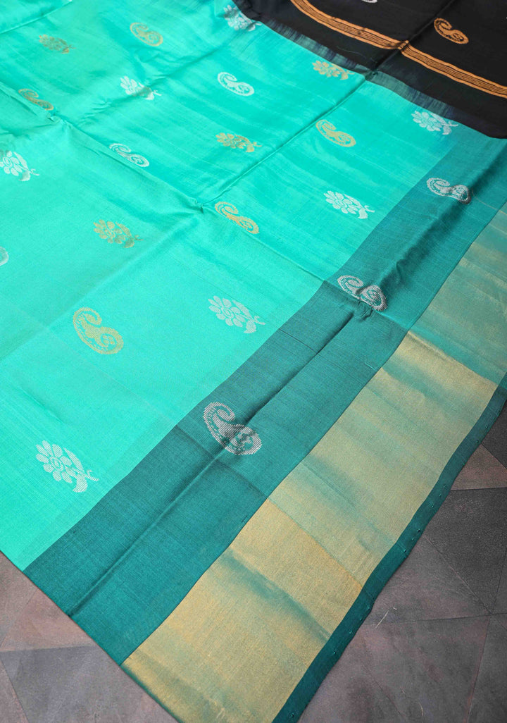 India Green Uppada Handloom Silk Saree With Sona Rupa Buttas And Zari Border | SILK MARK CERTIFIED