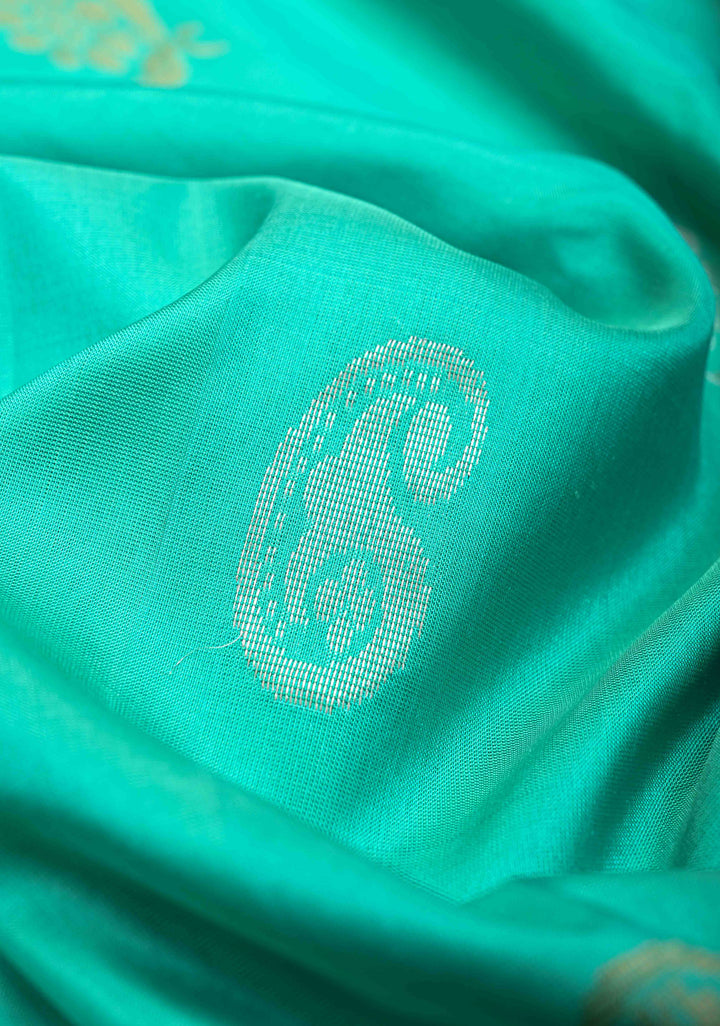 India Green Uppada Handloom Silk Saree With Sona Rupa Buttas And Zari Border | SILK MARK CERTIFIED