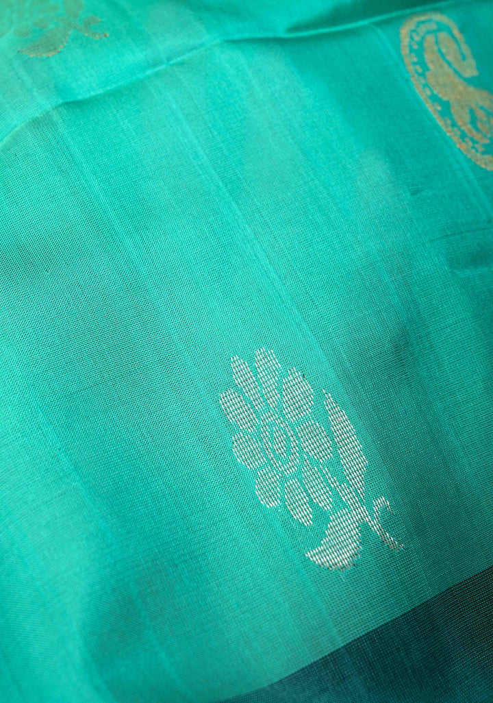 India Green Uppada Handloom Silk Saree With Sona Rupa Buttas And Zari Border | SILK MARK CERTIFIED