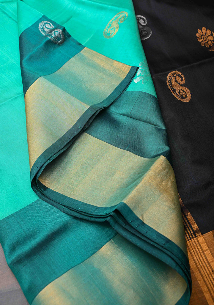 India Green Uppada Handloom Silk Saree With Sona Rupa Buttas And Zari Border | SILK MARK CERTIFIED