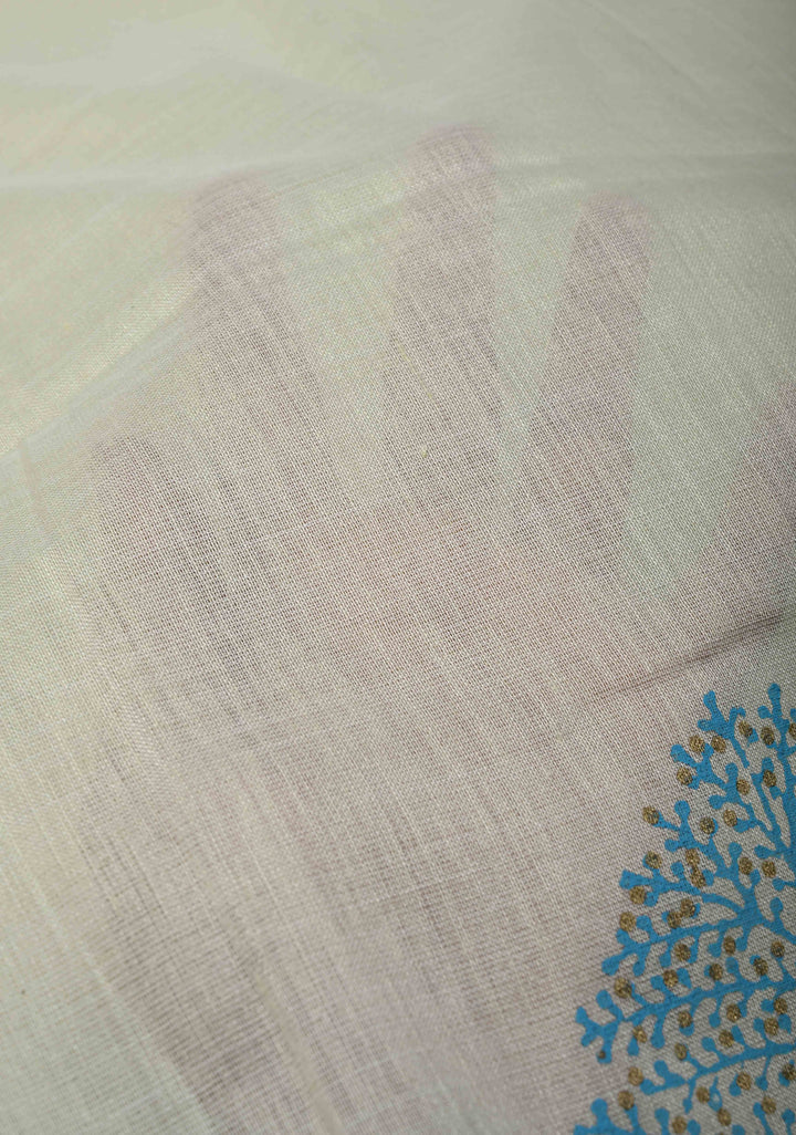 Off White Uppada Handloom Cotton Saree with Tree of life Buttas on Border and Pallu