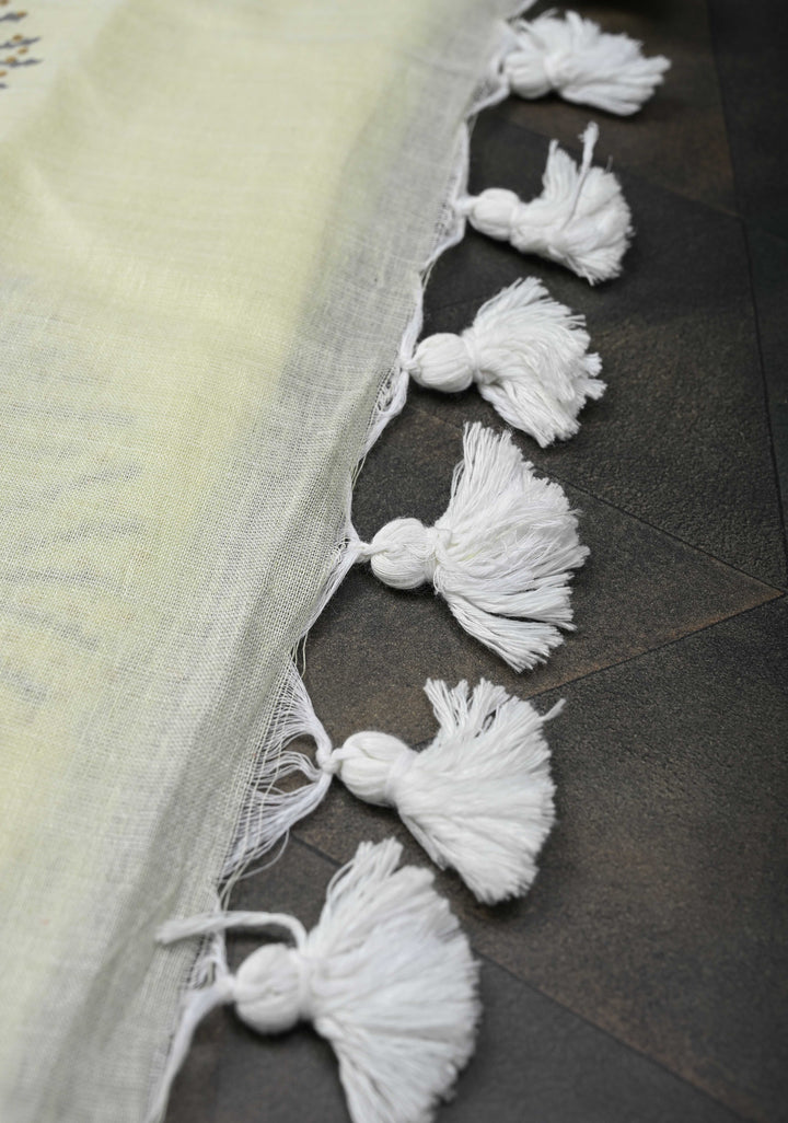 Off White Uppada Handloom Cotton Saree with Tree of life Buttas on Border and Pallu