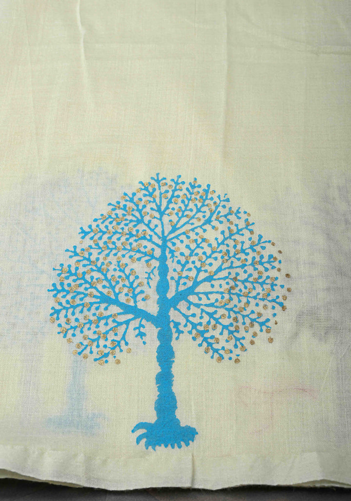 Off White Uppada Handloom Cotton Saree with Tree of life Buttas on Border and Pallu