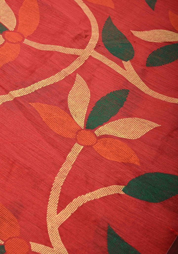 Brick Red Uppada Handloom Silk Saree with Full Body Jamdani Jaal and Border