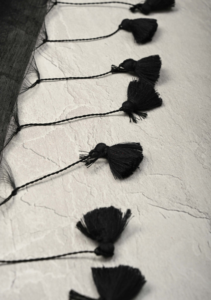 Black Uppada Handloom Cotton Saree with Jamdani Screen Print