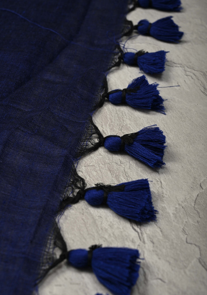 Navy Blue Uppada Handloom Cotton Saree with Tree of life Buttas on Border and Pallu