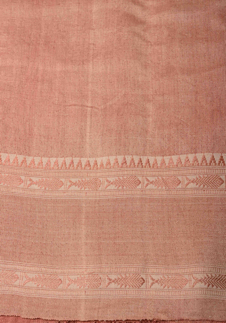 Dusky Peach Geecha Silk Saree with Resham interweaved and Stack Border | SILK MARK CERTIFIED