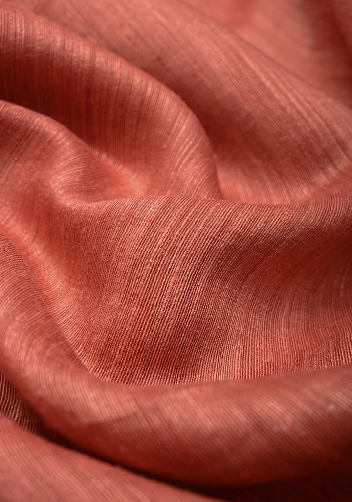 Dusky Peach Geecha Silk Saree with Resham interweaved and Stack Border | SILK MARK CERTIFIED