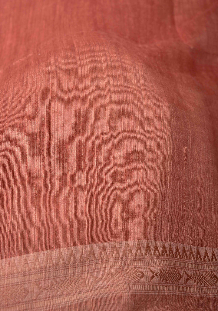 Dusky Peach Geecha Silk Saree with Resham interweaved and Stack Border | SILK MARK CERTIFIED