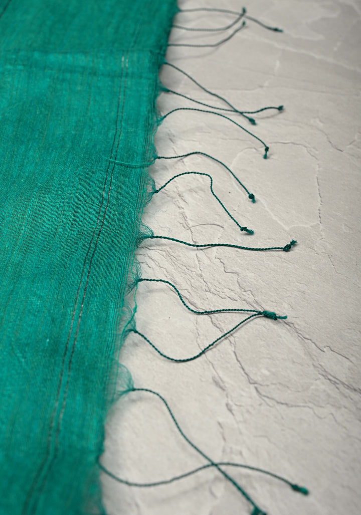 Sea Green Matka Muslin Saree with Coin Interwevae | SILK MARK CERTIFIED