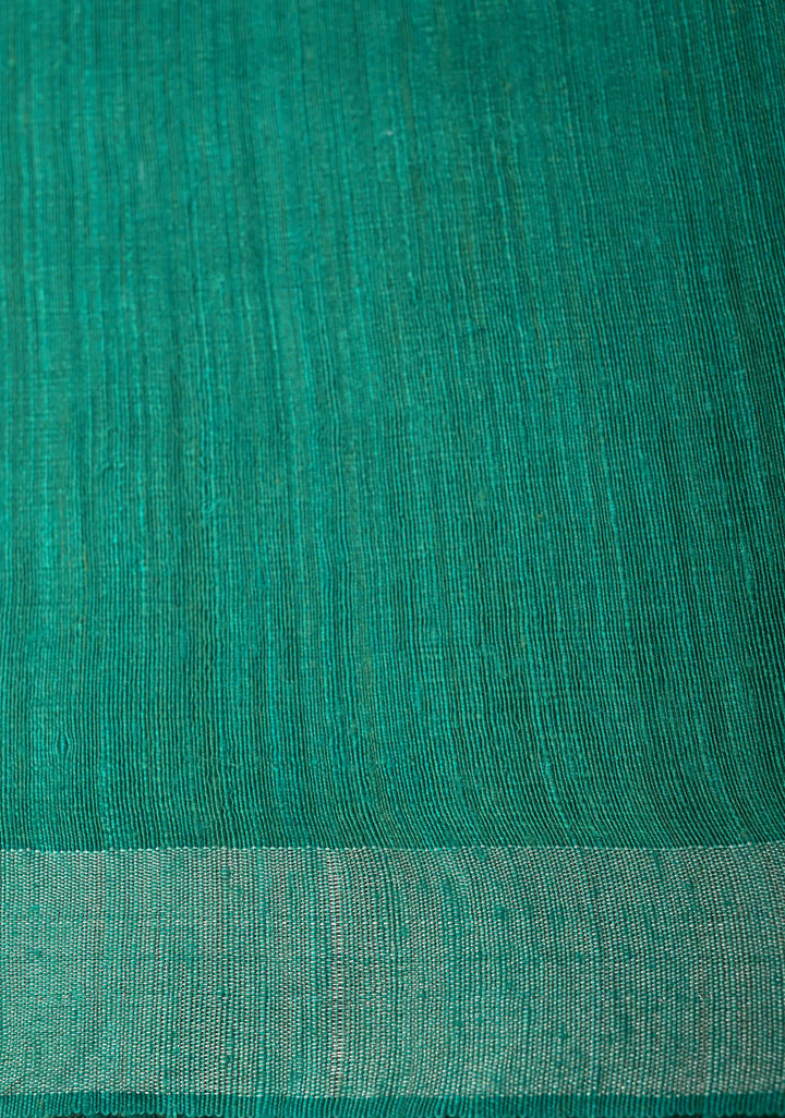Sea Green Matka Muslin Saree with Coin Interwevae | SILK MARK CERTIFIED