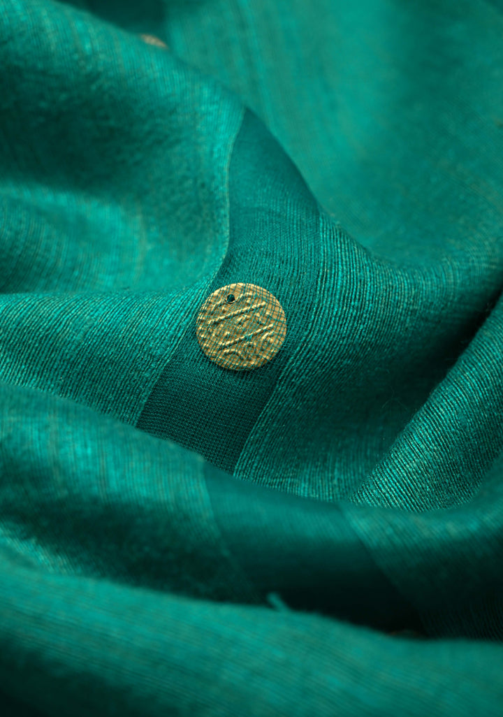 Sea Green Matka Muslin Saree with Coin Interwevae | SILK MARK CERTIFIED