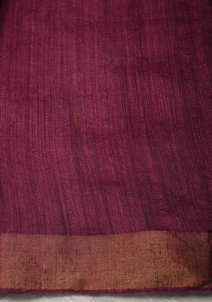 Wine Matka Muslin Silk Saree with Pocket Sequins and Minimal Zari Border | SILK MARK CERTIFIED