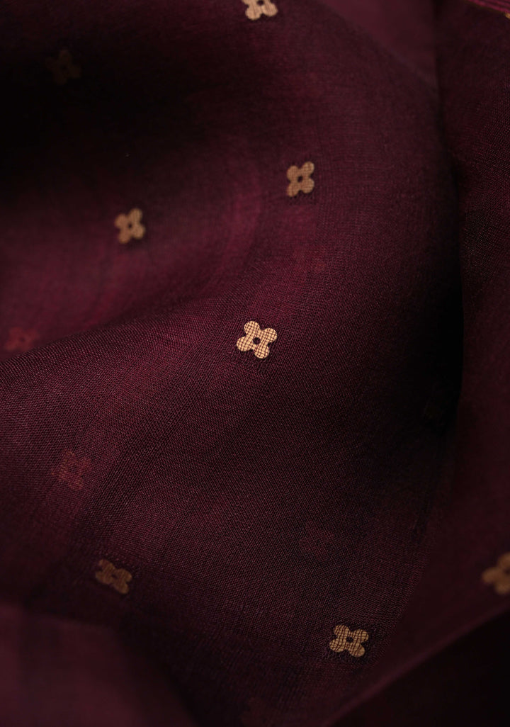 Wine Matka Muslin Silk Saree with Pocket Sequins and Minimal Zari Border | SILK MARK CERTIFIED