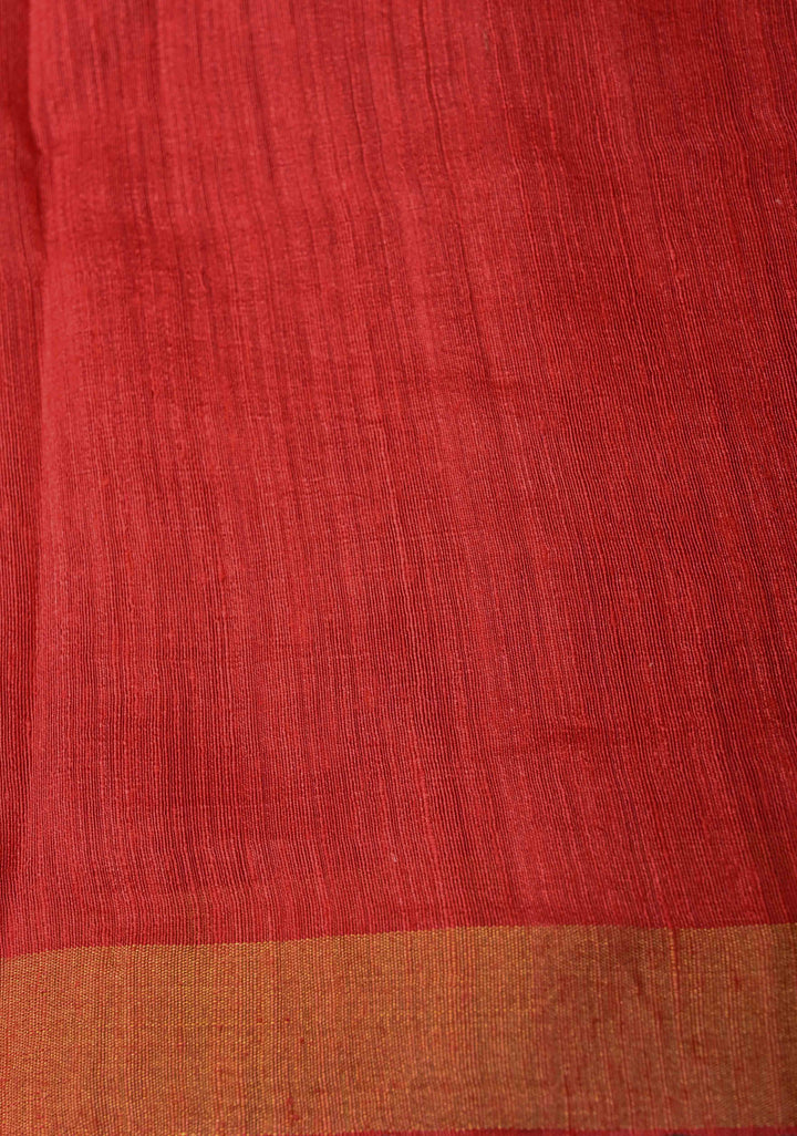 Red Matka Muslin Silk Saree with Pocket Sequins and Minimal Zari Border | SILK MARK CERTIFIED