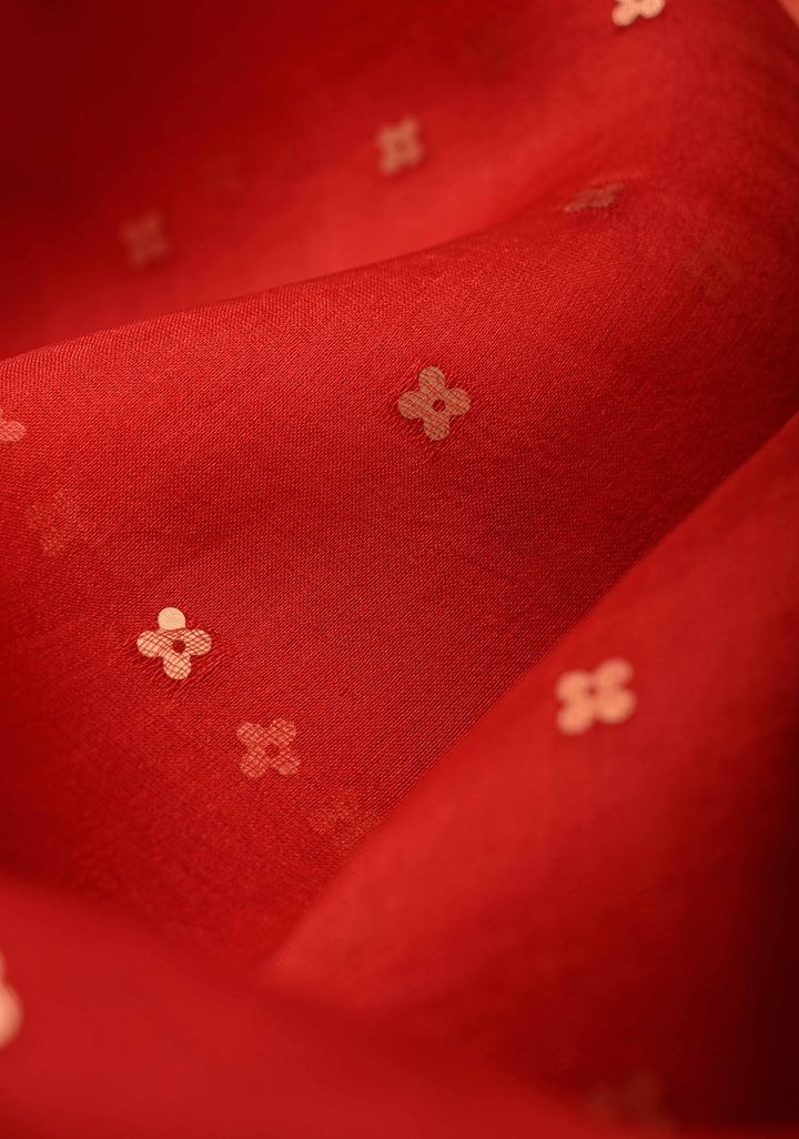 Red Matka Muslin Silk Saree with Pocket Sequins and Minimal Zari Border | SILK MARK CERTIFIED