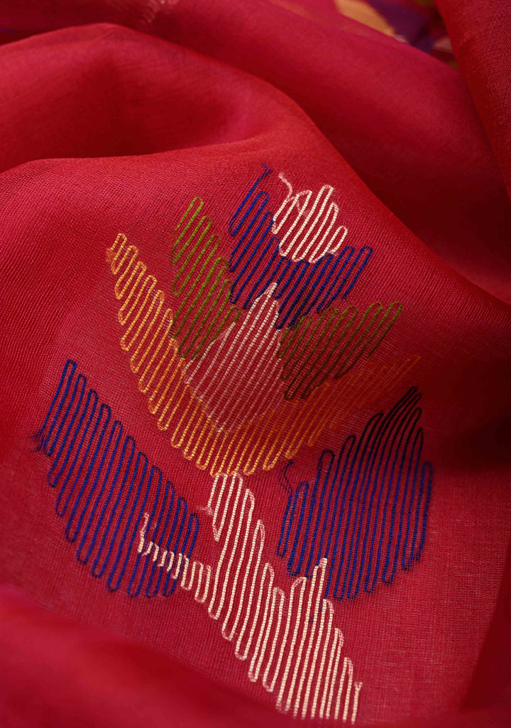 Pink Dual Tone Meenakari Design on Silk Muslin Saree with Resham Jamdani Weaving | SILK MARK CERTIFIED