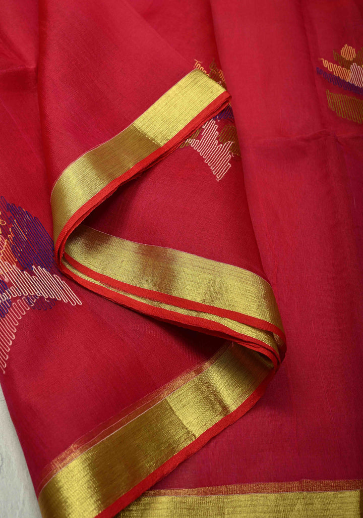 Pink Dual Tone Meenakari Design on Silk Muslin Saree with Resham Jamdani Weaving | SILK MARK CERTIFIED