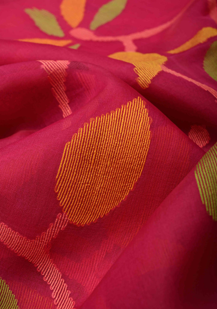 Exquisite Pink Meenakari Design on Silk Muslin Saree with Resham Jamdani Weaving | SILK MARK CERTIFIED