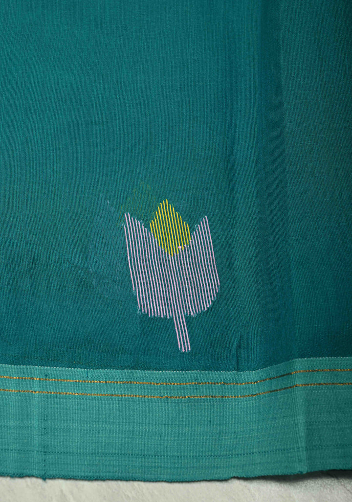 Rama Green Meenakari Design on Silk Muslin Saree with Resham Jamdani Weaving and Border-Pallu | SILK MARK CERTIFIED