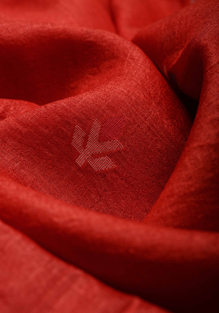 Red Meenakari Detailing on Tussar Silk Saree with Resham Buttas  | SILK MARK CERTIFIED