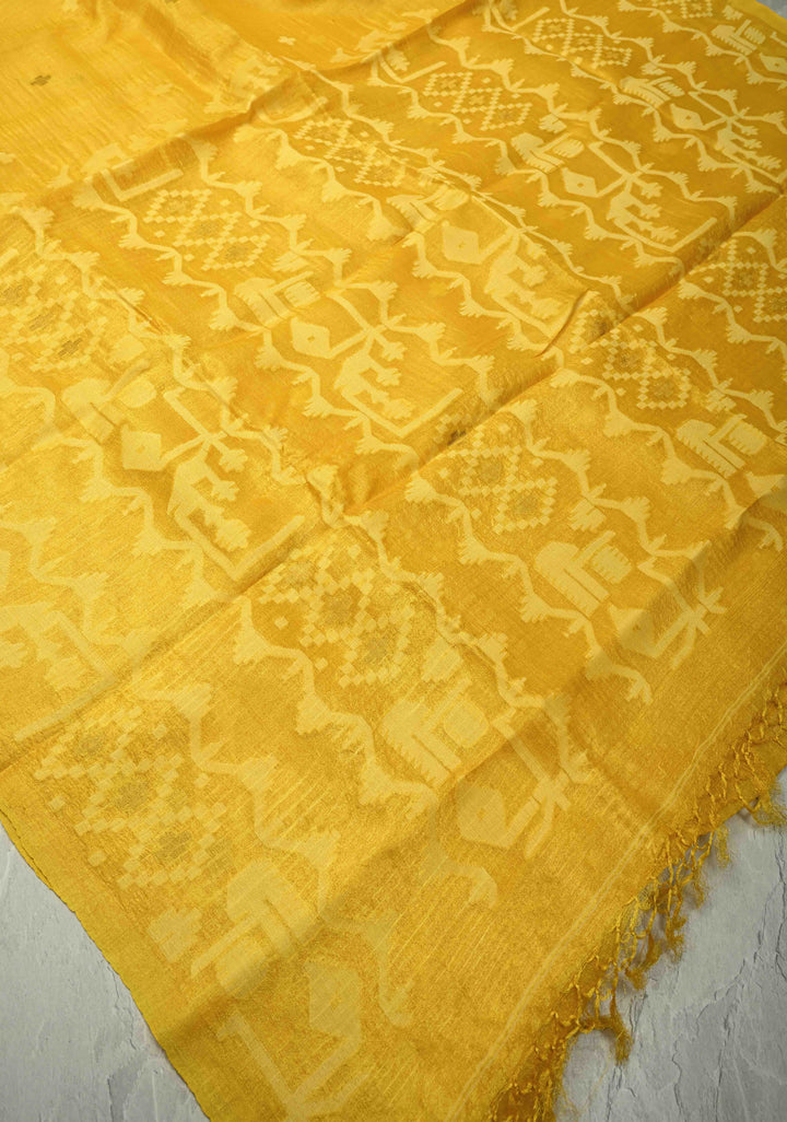 Sunflower Yellow Resham- Zari Detailing on Tussar Silk Saree  | SILK MARK CERTIFIED