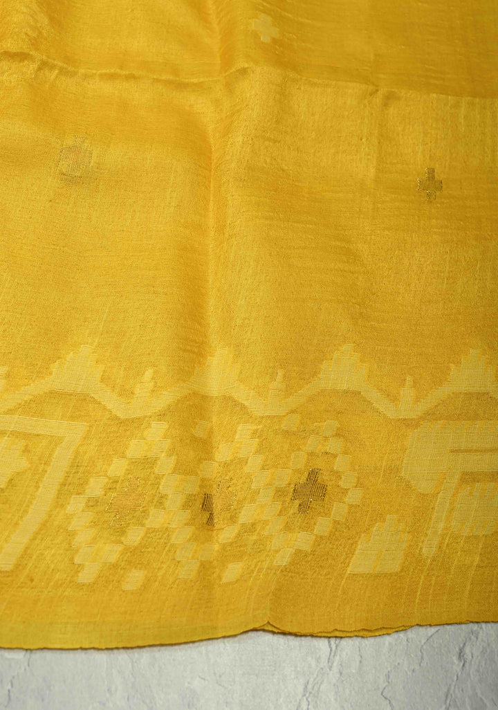 Sunflower Yellow Resham- Zari Detailing on Tussar Silk Saree  | SILK MARK CERTIFIED