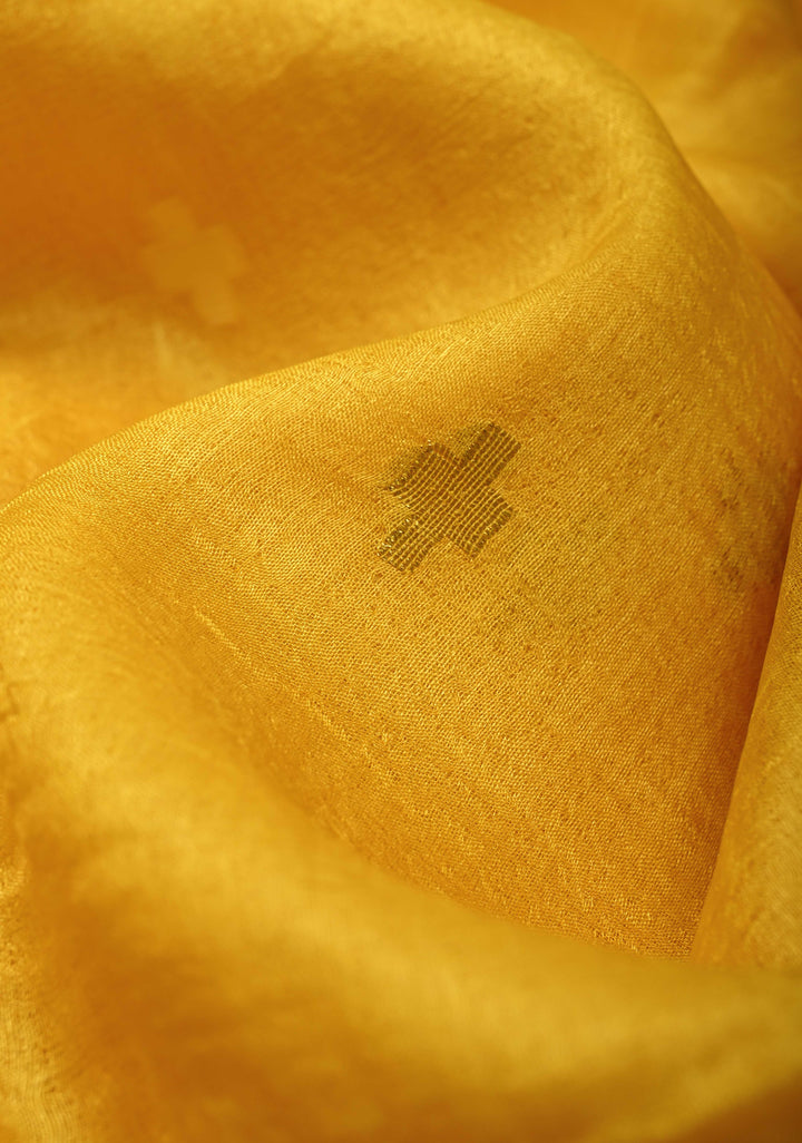 Sunflower Yellow Resham- Zari Detailing on Tussar Silk Saree  | SILK MARK CERTIFIED