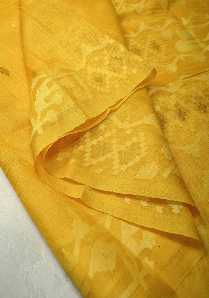 Sunflower Yellow Resham- Zari Detailing on Tussar Silk Saree  | SILK MARK CERTIFIED
