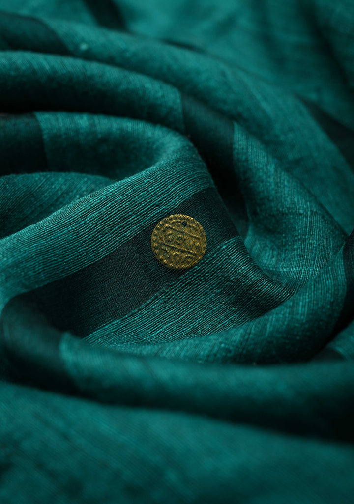 Peacock Blue Matka Muslin Silk with Coin Interweave  | SILK MARK CERTIFIED