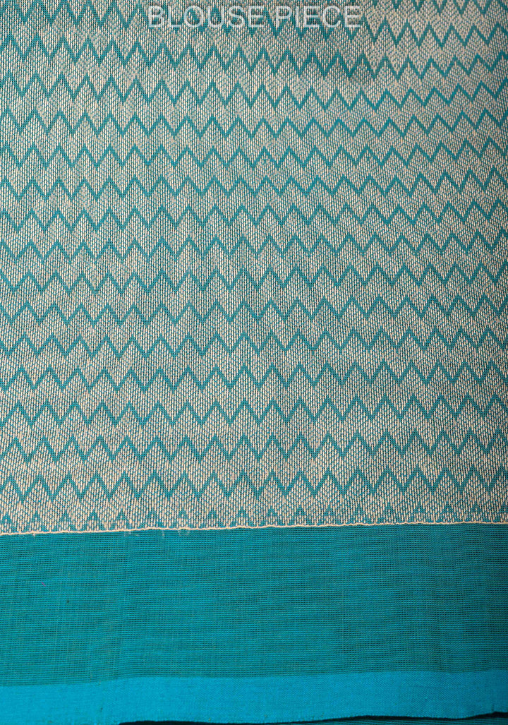 Kenaf Cotton Handloom Plain Saree with resham brocade blouse piece in Blue