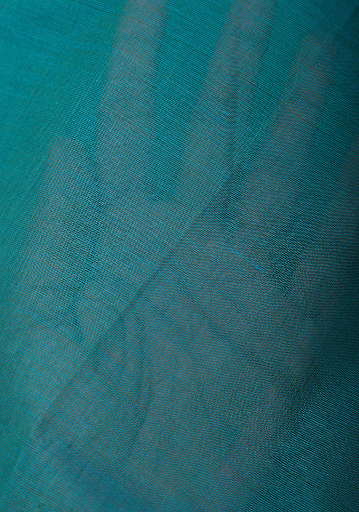 Kenaf Cotton Handloom Plain Saree with resham brocade blouse piece in Blue