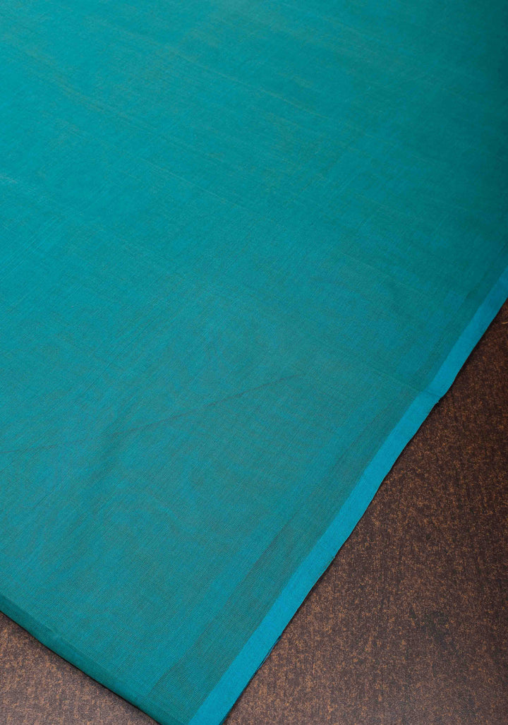 Kenaf Cotton Handloom Plain Saree with resham brocade blouse piece in Blue