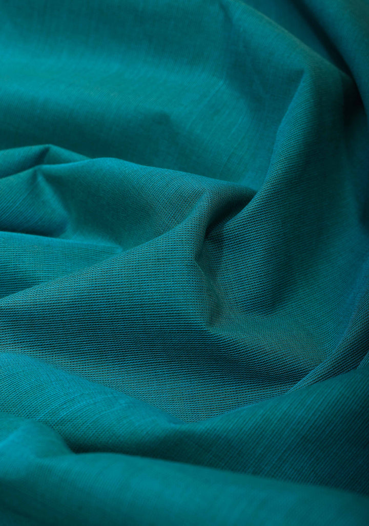 Kenaf Cotton Handloom Plain Saree with resham brocade blouse piece in Blue