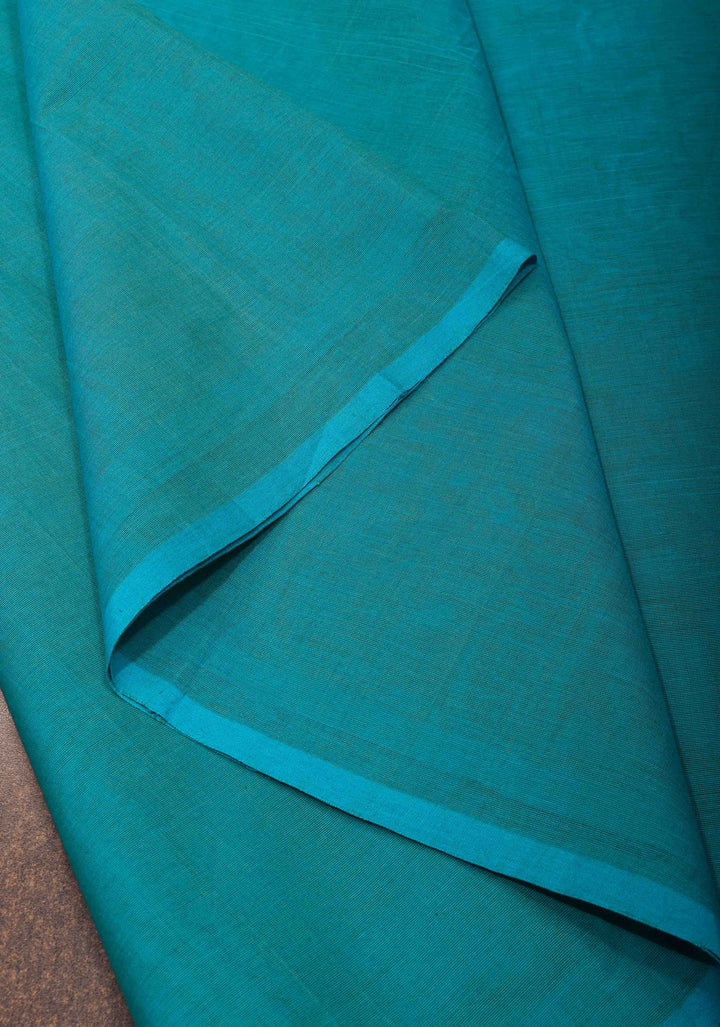 Kenaf Cotton Handloom Plain Saree with resham brocade blouse piece in Blue
