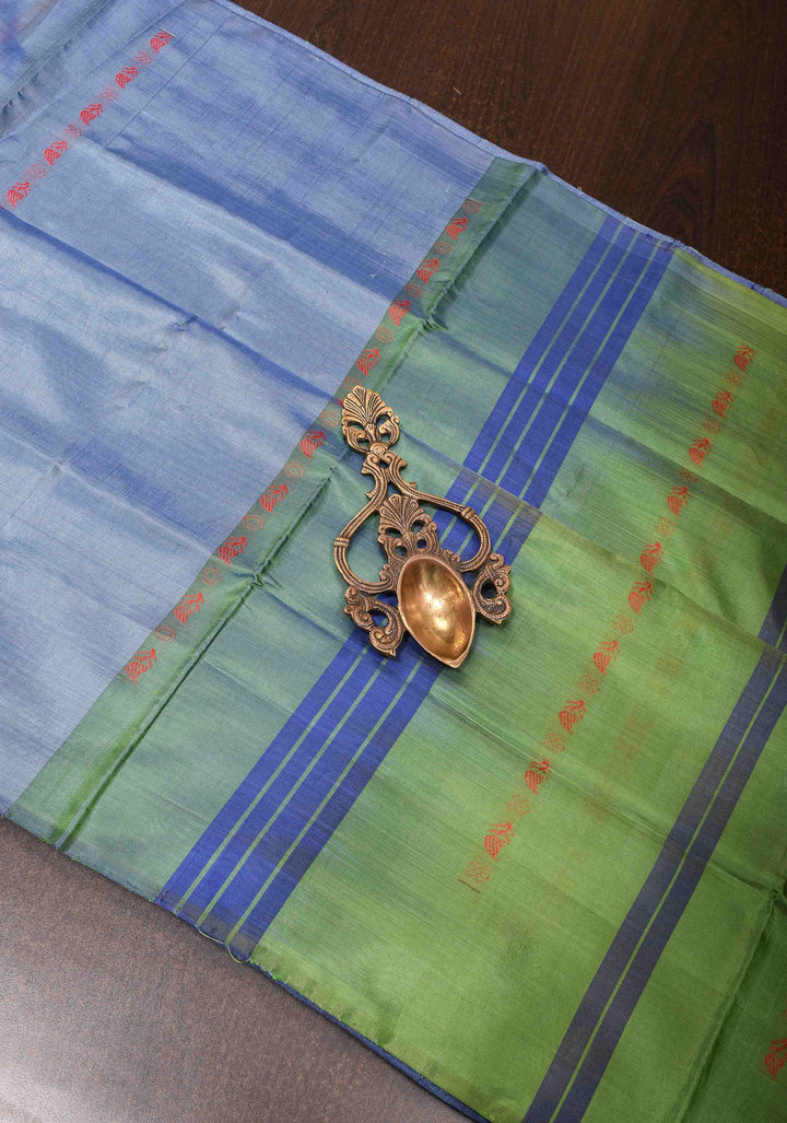 Vegan Silk Handloom Saree in Shades of Pastel Blue