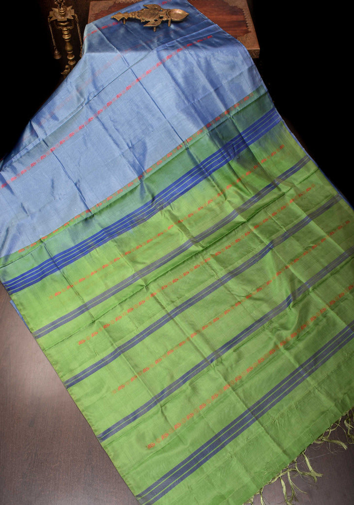 Vegan Silk Handloom Saree in Shades of Pastel Blue