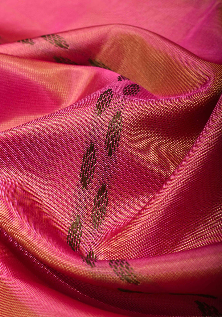 Vegan Silk Handloom Saree in Pink Dual Tone with blue Contrast, No Blouse piece