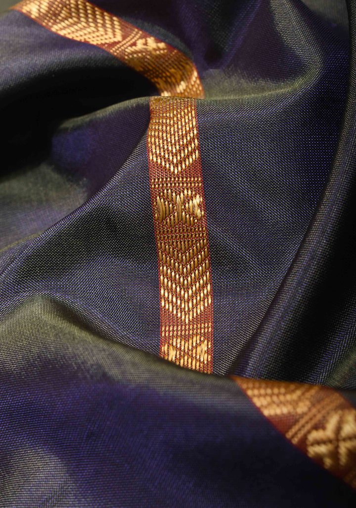 Vegan Silk Handloom Saree in Mid Grey with Resham Buttas and Contrast Pallu , No Blouse piece