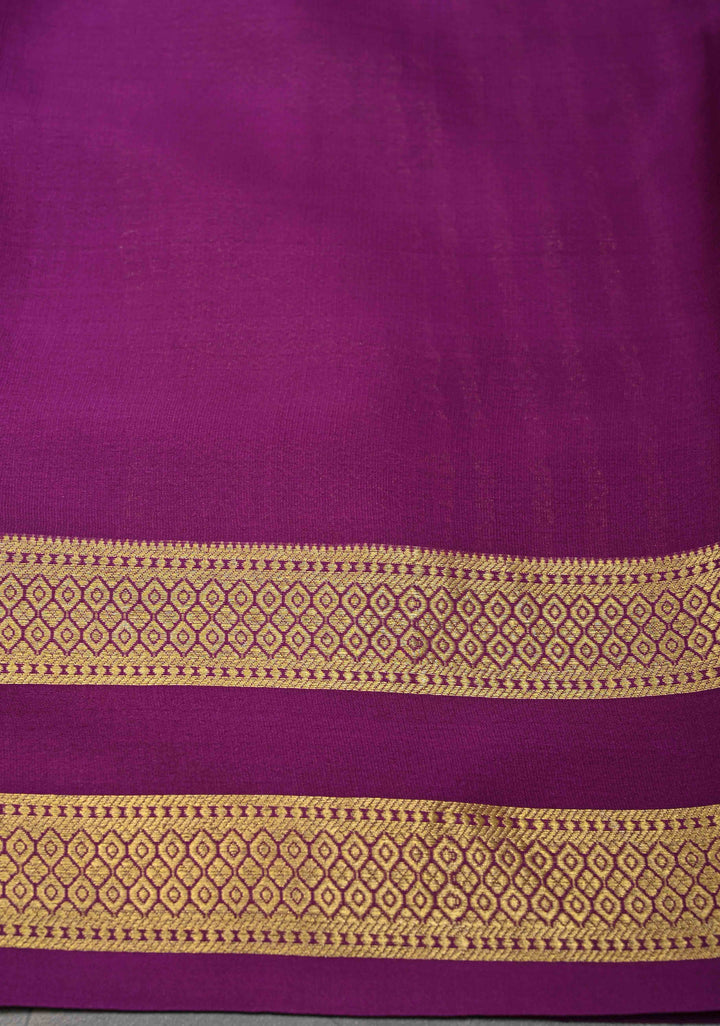 Plum-Pink Mysore Silk Saree with Zari Checks and Zari Border | SILK MARK CERTIFIED