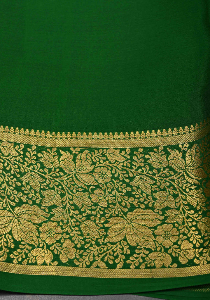 Pink Mysore Silk Saree with Mandala Zari Buttas and Contrast Green Zari Border | SILK MARK CERTIFIED