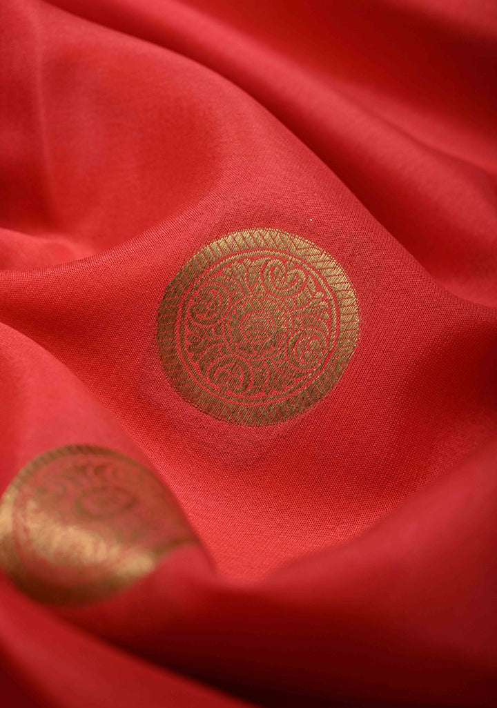 Pink Mysore Silk Saree with Mandala Zari Buttas and Contrast Green Zari Border | SILK MARK CERTIFIED