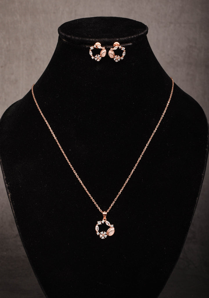 925 silver Pendant and Chain with Earrings in Rose Gold Finish – Subtle Elegance
