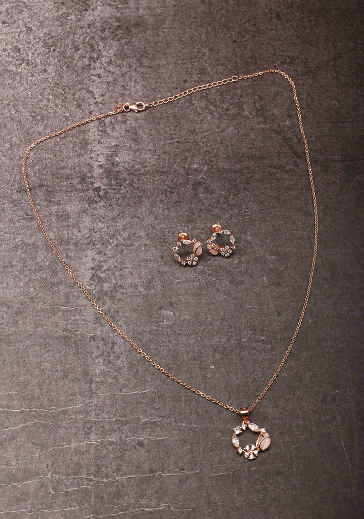 925 silver Pendant and Chain with Earrings in Rose Gold Finish – Subtle Elegance