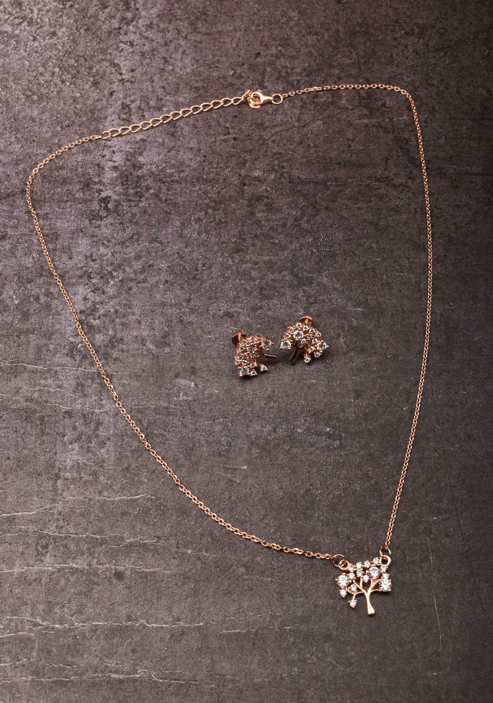 92.5 Silver Rose Gold Tree of Life Necklace with Earrings – A Symbol of Growth and Harmony