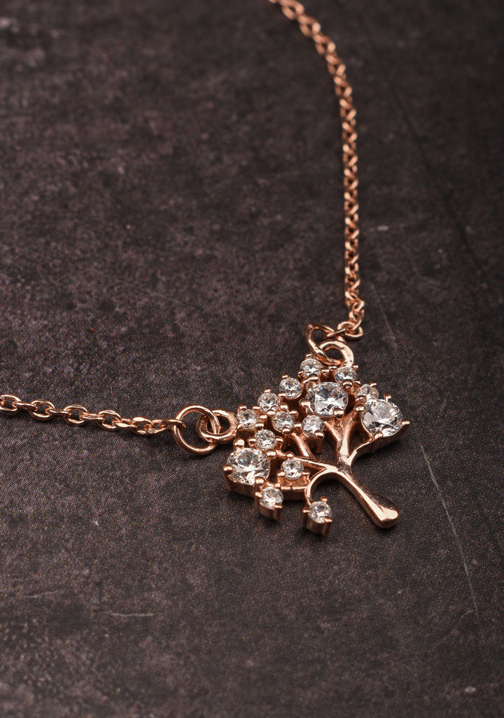 92.5 Silver Rose Gold Tree of Life Necklace with Earrings – A Symbol of Growth and Harmony