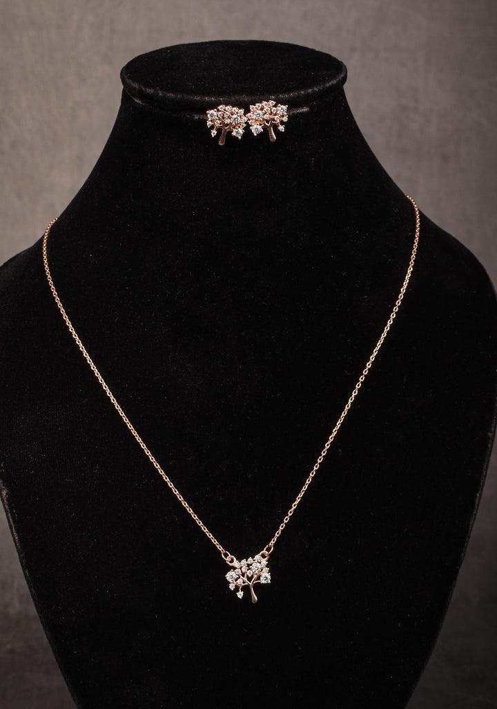 92.5 Silver Rose Gold Tree of Life Necklace with Earrings – A Symbol of Growth and Harmony